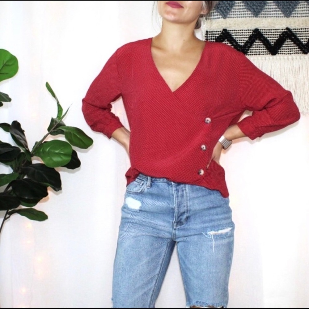 Mango Red Polka Dot Buttoned Wrap Top